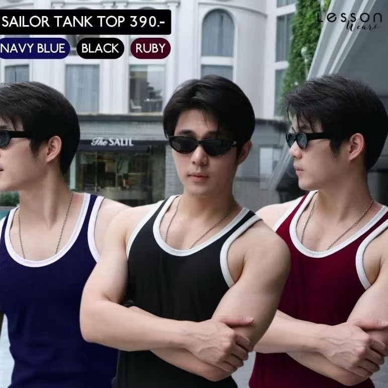 Lesson wears | Sailor tank top เสื้อกล้ามผู้ชาย Vintage Slim 2 สี Navy Blue , Black  สไตล์เรียบหรู