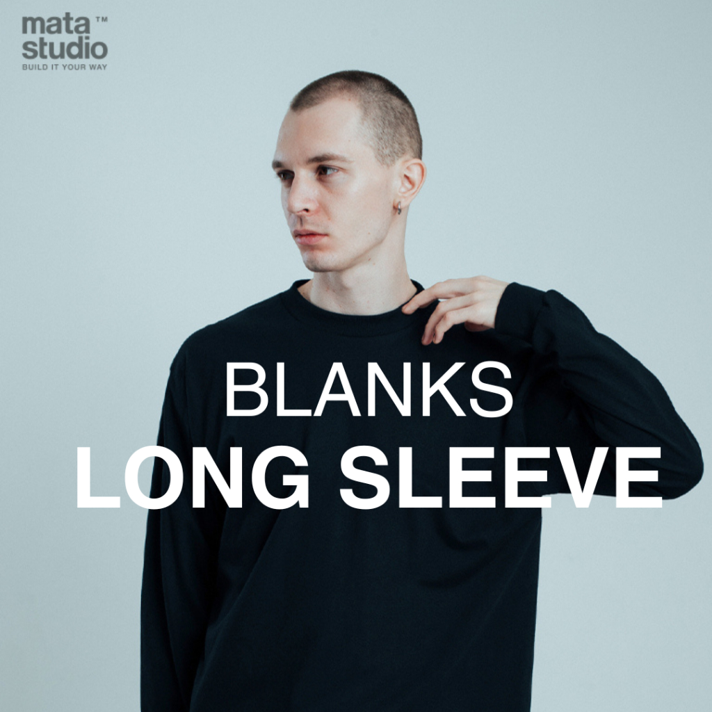 MATA LONG SLEEVE เสื้อยืดแขนยาวคอตตอน 100% สีดำ คุณภาพสูง คอฟิต แขนจั้ม พร้อมป้ายแทคดึงออกได้