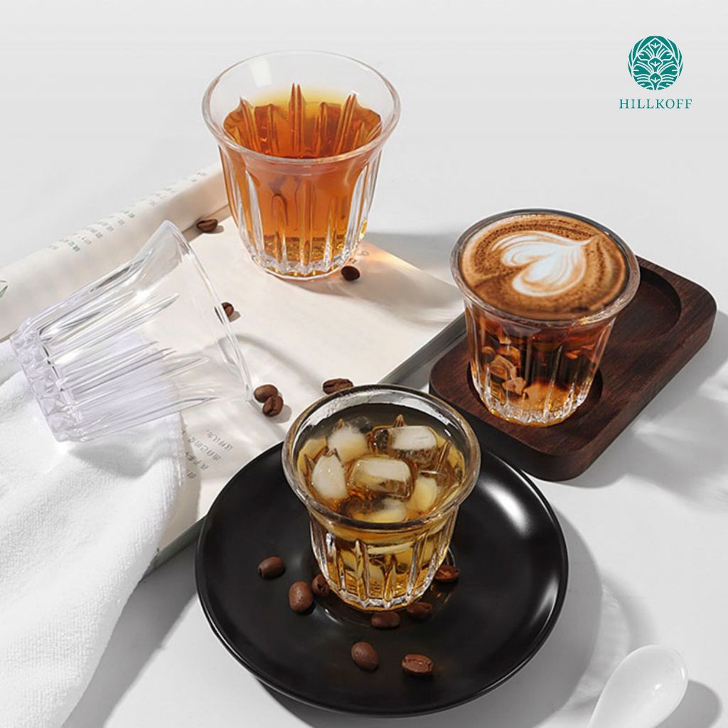Hillkoff : Vertical Grain Glass Cup แก้วกาแฟ Dirty เอสเปรสโซ่ Picolo แก้วชา แก้วค็อกเทล แก้วม็อคเทล
