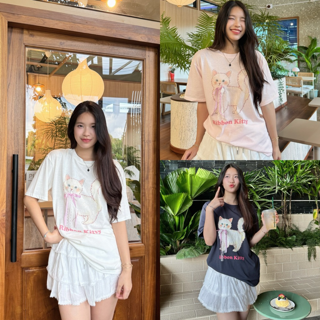 RibbonKittyTee –น้องแมวโบว์ชมพู