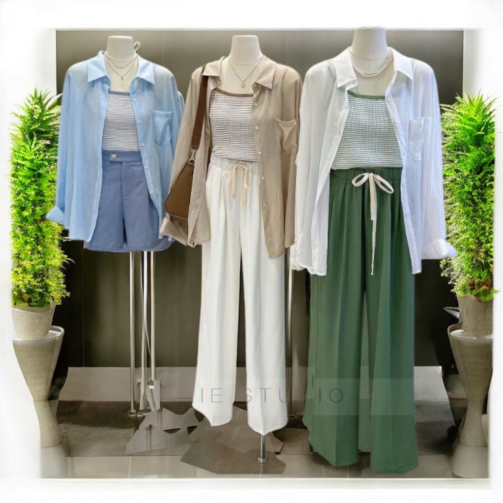 เสื้อเชิ๊ตสีพื้นเบาบาง ไม่ร้อน ใส่สบายแมทง่ายมาก