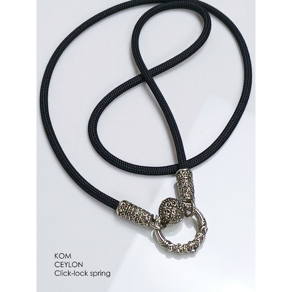 KOM Ceylon whitebrass rope necklace with Click-Lock Spring สร้อยเชือก ไวท์บราส มีสปริง คลิก ล็อก