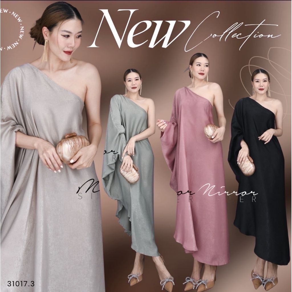 ❤️สินค้าขายดี❤️••MiRRoRSiSTER's CiCi SiNGLE SHoULDER DReSS••เดรสไหล่เดียว ทรงสวยเรียบๆแต่โก้ เนื้อผ้าซิลค์ซาตินนุ่มลื่น