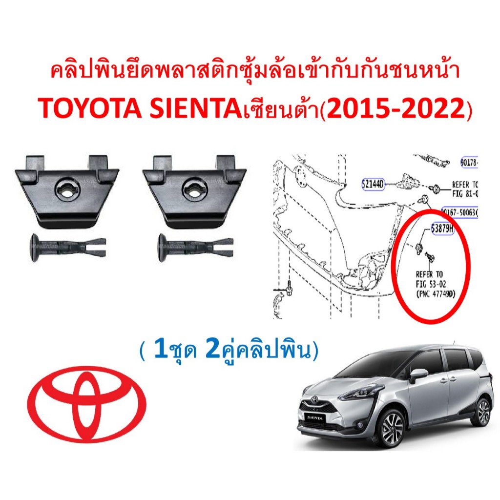 SKU-A824(1ชุด 2คู่คลิปพินใช้ได้1คัน)คลิปพินยึดพลาสติกซุ้มล้อเข้ากับกันชนหน้า TOYOTA SIENTAเซียนต้า(2015-2022)