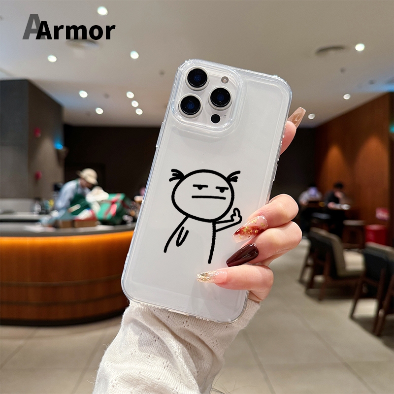 TPU ปุ่มชุบไฟฟ้า🔥 เคสไอโฟน นิ่มกันกระแทก เคสโทรศัพท์ iPhone 11 12 13 14 15 Pro Max XR XS X 7 8Pนิ้วกลางคนร้าย