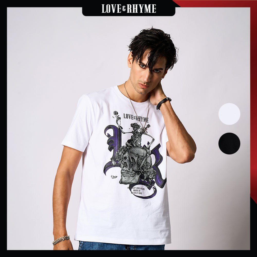 DAVIE JONES [ Love & Rhyme ] เสื้อยืด พิมพ์ลาย Graphic Slim Fit T-Shirt WA0266 สีขาว ดำ