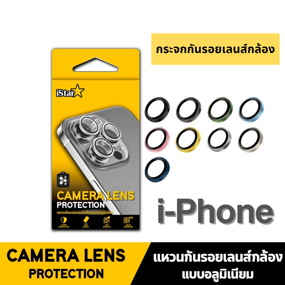 iStar Camera Lens Aluminium Ring สำหรับไอโฟน  11-15 Pro Max กระจกกันรอยเลนส์กล้อง ไอโฟน