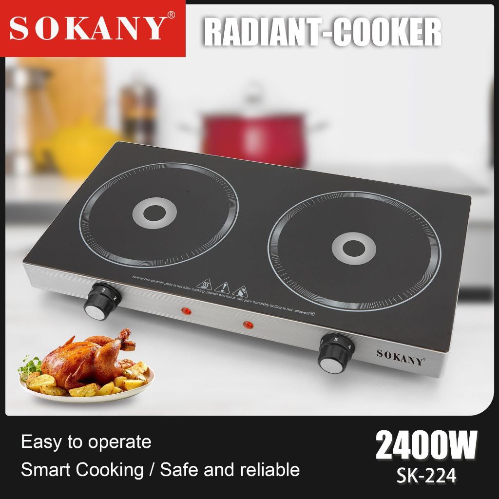 เตาไฟฟ้า 2 หัวสีดำ 2400W สแตนเลส เตาแม่เหล็กไฟฟ้า 2หัว induction cooker ใช้ได้กับกระทะสแตนเลส