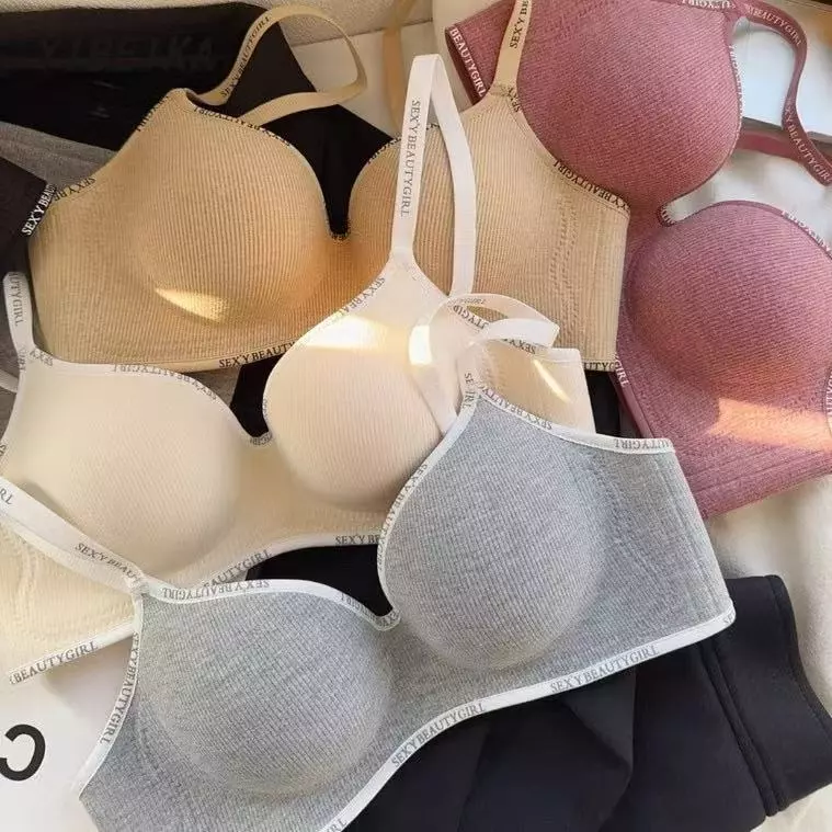 สําหรับผู้หญิง, Anti-sagging ตัวอักษรภาษาอังกฤษไร้สาย Bra, สีทึบรวบรวมหน้าอกชุดชั้นในปิดกระชับ Push Up ชุดชั้นในโยคะ