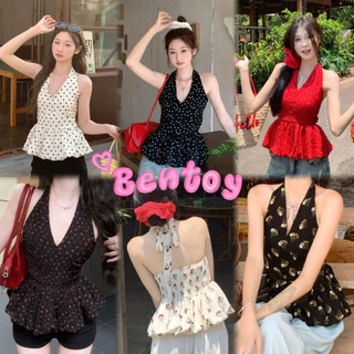 Bentoy(8K186)เสื้อกล้ามแขนกุด สายห้อยคอ หน้าวี สม็อคหลัง แต่งปลายระบายน่ารักมาก
