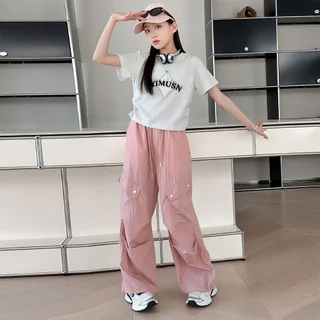 Beryl kids🌸ชุดสูทเด็กผู้หญิงฤดูร้อน🎀ชุดแขนสั้นลำลองสองชิ้น กางเกงคาร์โก้ ขากว้าง สไตล์เกาหลี แฟชั่นเด็ก