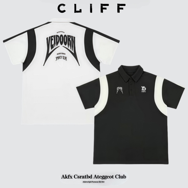 CLIFF เสื้อโปโลผู้ชาย สีพื้น ลายพิมพ์ตัวอักษร เรียบง่ายและสะดวกสบาย แฟชั่นสบายๆ Hiphop