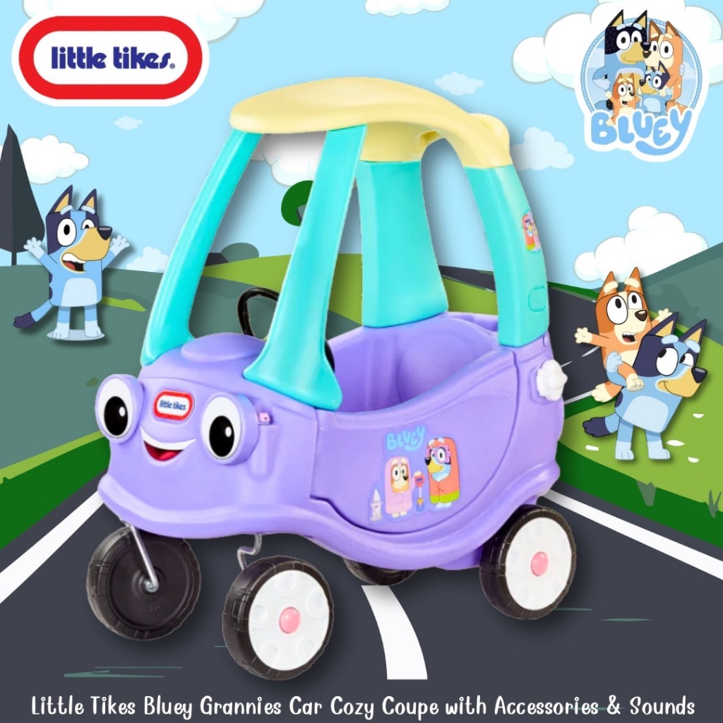นำเข้า รถขาไถของการ์ตูนยอดนิยม Bluey Little Tikes Bluey Grannies Car Cozy Coupe with Accessories & Sounds