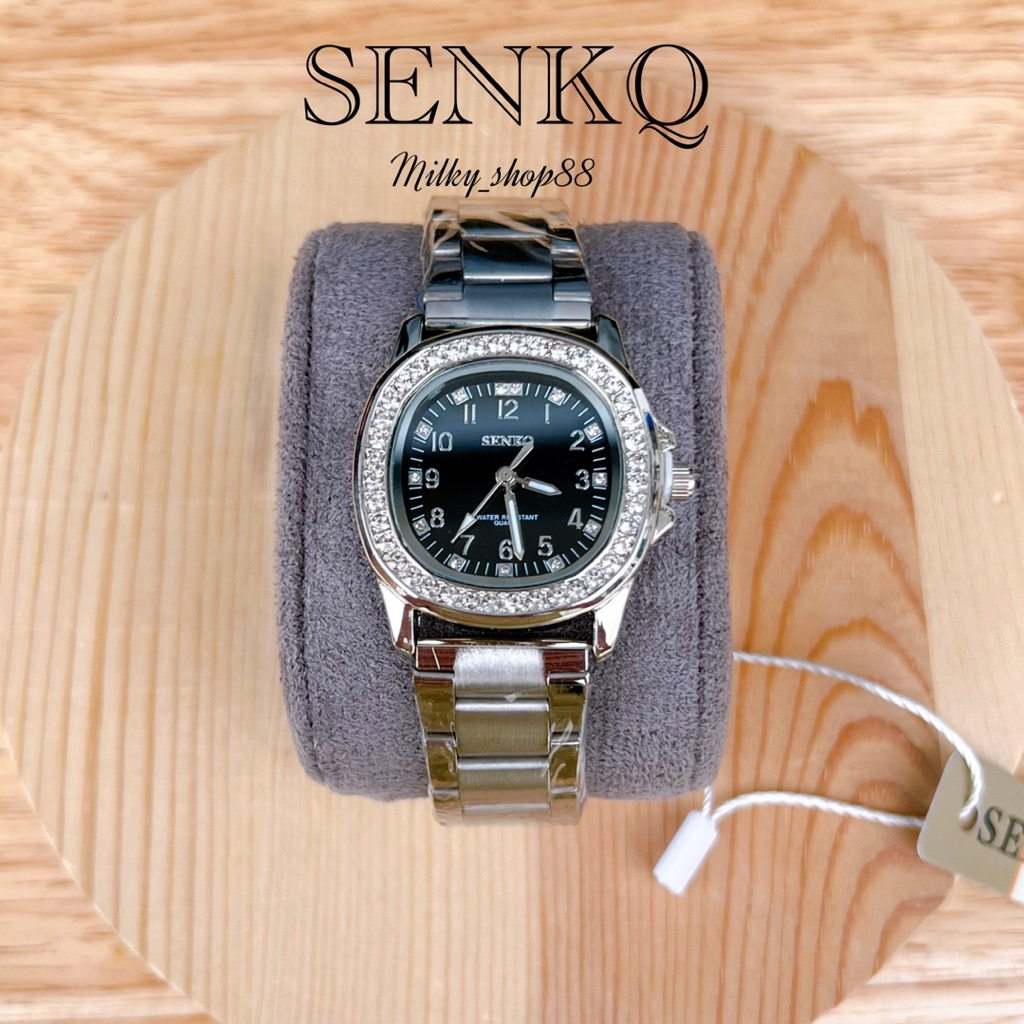 (M51) นาฬิกา SENKQ รุ่นใหม่ล่าสุด หน้าปัดทรงเหลี่ยมมน ล้อมเพชร ระบบควอช สวยหรู (5 สี)