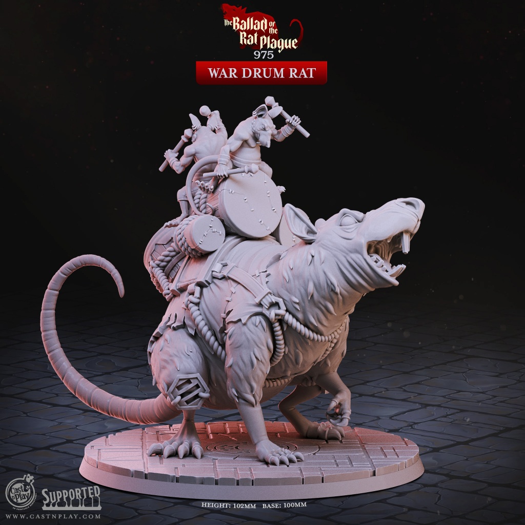 DND Monster I War Drum Rat - Base 4 inch (งานเรซิ่นสีเทา)
