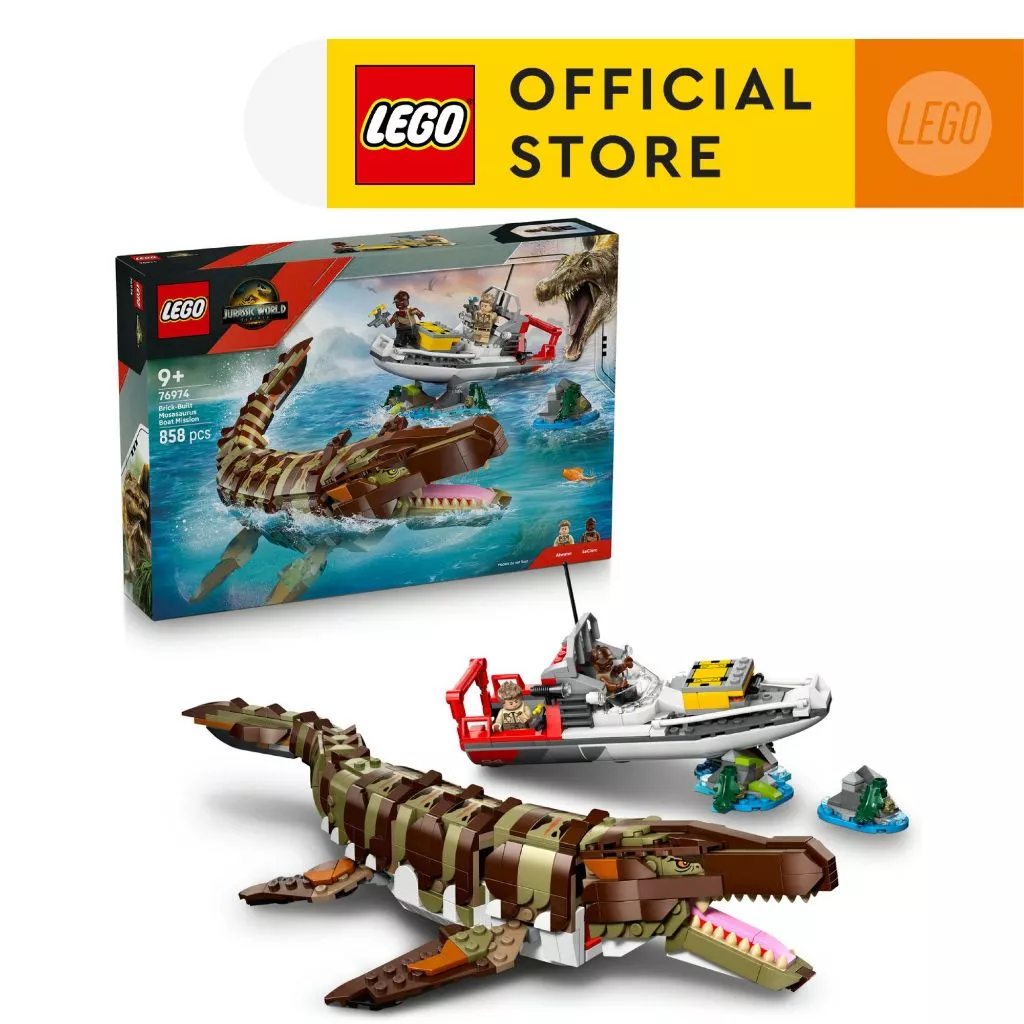 LEGO Jurassic World 76974 Brick-Built Mosasaurus Boat Mission (858pcs.), Building Blocks, Kids Toy