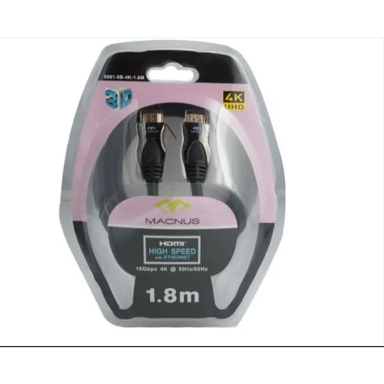 cable HDMI 1.8M สายสัญญาณHDMI 1.8เมตร HDMI Full HD 1080p Up to 4K [V.2.0]  ยี่ห้อ MACNUS รุ่น 5001-5