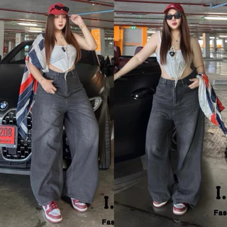 🦋ฮิตมาก🦋Baggy-jeansกางเกงยีนส์ทรงกระบอกใหญ่เอวสูงปรี๊ดสีใหม่สวยมากผ้าไม่แข็งใส่สบาย#big-size#size-34-48