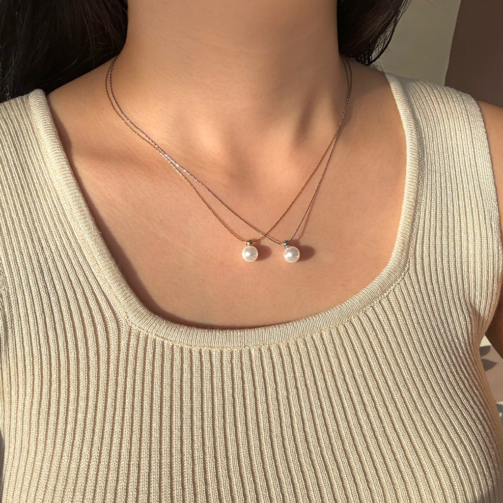 Piing me Stainless steel Pearl Pendant Necklace | สร้อยคอสแตนเลสพร้อมจี้ไข่มุก (พร้อมส่ง)