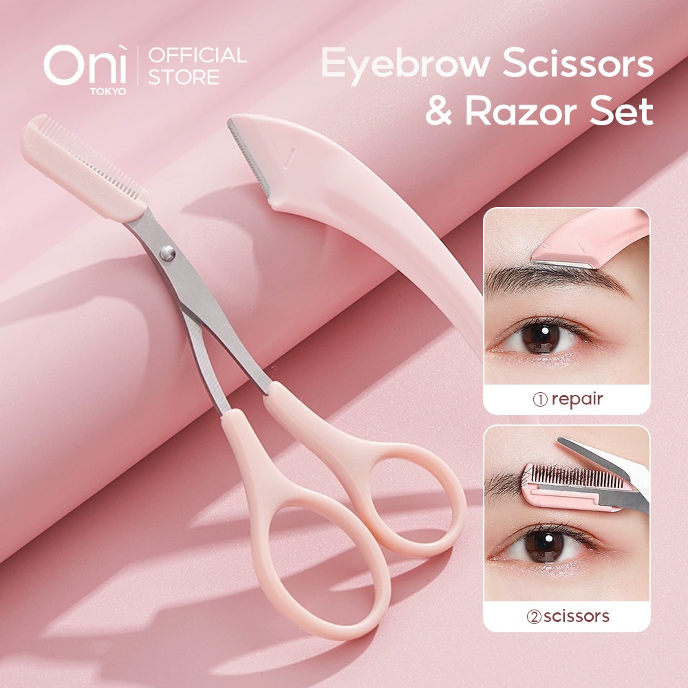 ONI Eyebrow Trimmer Scissors Razor Set, Professional Precision Eyebrow Scissors with Comb โอนิ ตัดแต่งคิ้ว กรรไกร