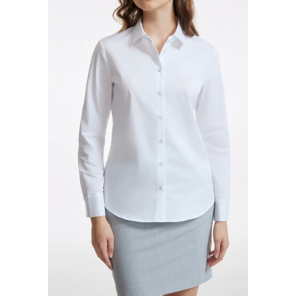 G2000 เสื้อเชิ้ตผู้หญิงแขนยาวสีขาว เบสิคเชิ้ตสำหรับผู้หญิง ทรงเข้ารูป SLIM FIT