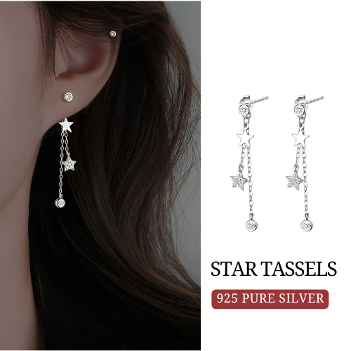 MEET💕พร้อมส่ง ต่างหูเงินแท้ Star Tassels ต่างหูเพชร หรูสวย ของขวัญให้แฟน ไม่ลอกไม่ดำ สไตล์ใหม่