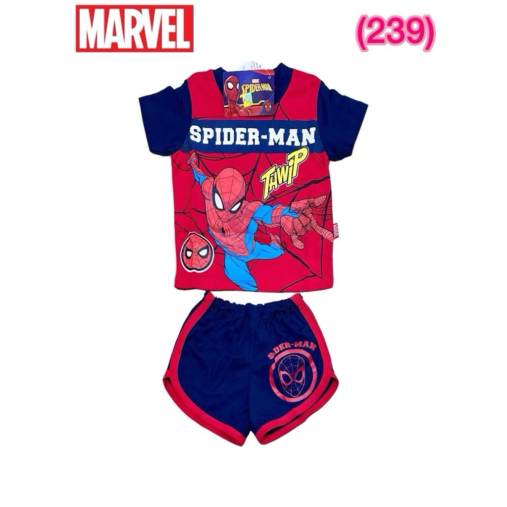 ชุดเด็กลายSpider Man ลิขสิทธิ์ Marvel ผ้าคอตตอน Cotton เสื้อยืดคอกลม กางเกงขาสั้น สำหรับเด็กอายุ3เดือน ถึง24เดือน ราคา ถูกที่สุด ดีลบีเคเค