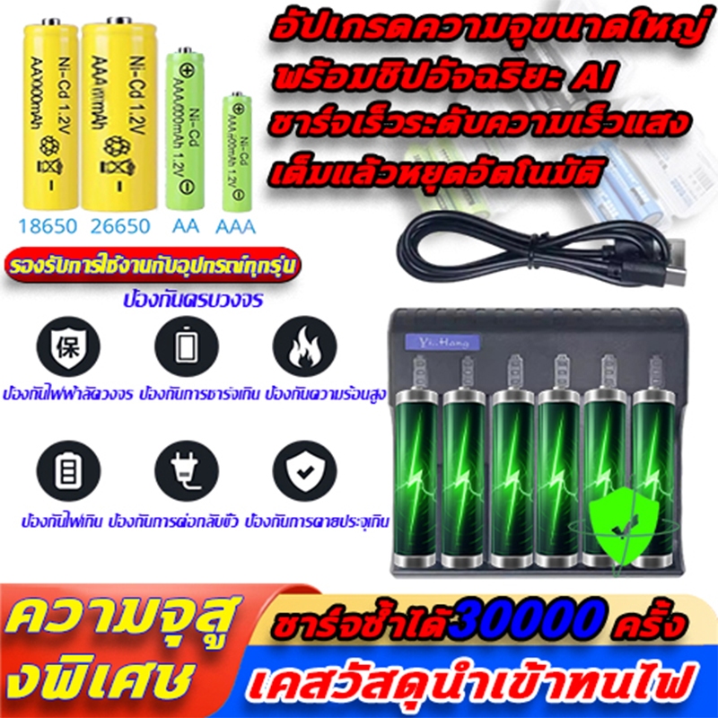 🔥เครื่องชาร์จแบตเตอรี่ ถ่านชาร์จ AA1800mAh ชาร์จถ่าน AAA ที่ชาร์จ 🔥4 ช่อง(ถ่านชาร์จ 2A/3A) 🔥อะแดปเตอ