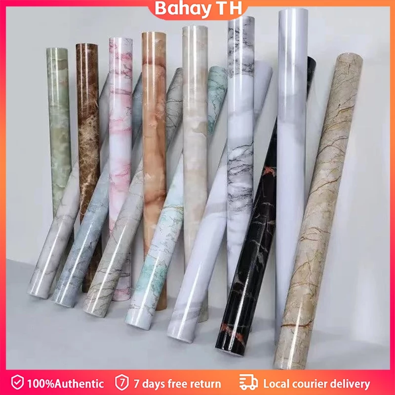 วอลเปเปอร์หินอ่อน กันน้ำมัน วอลเปเปอร์ wallpaper ติดผนัง 60*500cm ในห้องครัว มีกาวในตัว กันน้ำ ใช่นาน PVC