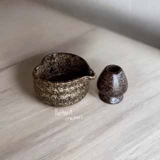 ถ้วยชงมัทฉะรูปหัวใจ ถ้วยChawan เซรามิค + แท่นวางแปรง