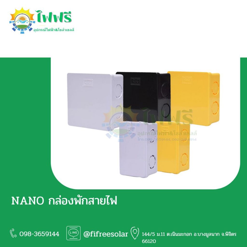 Nano กล่องพักสายไฟ สี่เหลี่ยม ขนาด 2x4 / 4x4 สีขาว,สีเหลือง,สีดำ