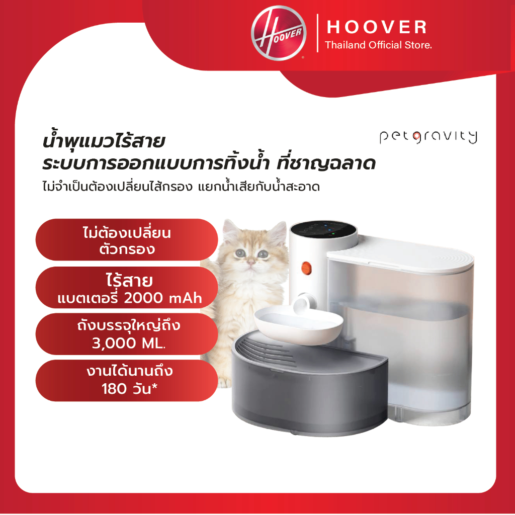 [ประกัน 2 ปี ศูนย์กทม] Pet Gravity โดย Authorized Dealer น้ำพุแมวไร้สาย ไม่เปลี่ยนไส้กรอง ไม่วนน้ำ แยกถังน้ำสะอาด/สกปรก