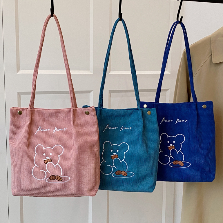 newyorkgallery(N1729) กระเป๋าผ้าลูกฟูกน้อนหมี ʕ·ᴥ·ʔ Bear