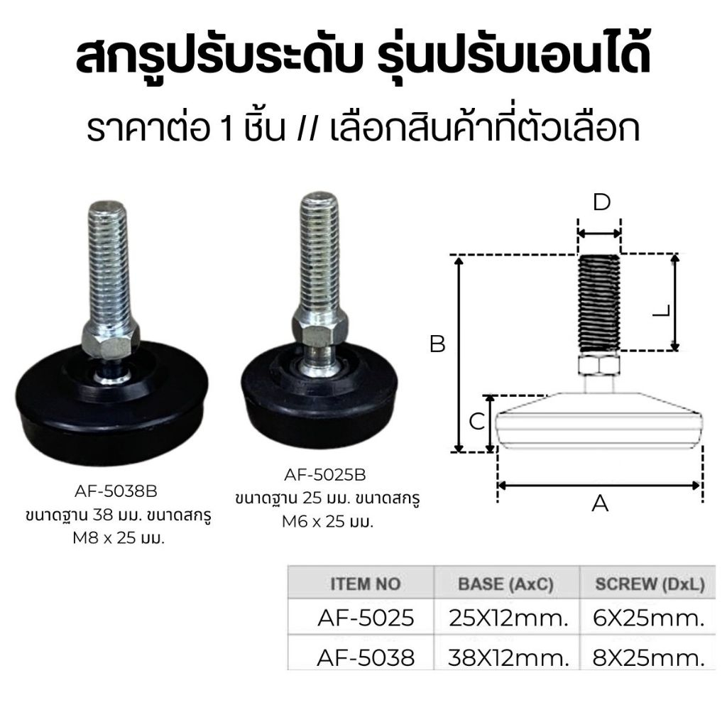 สกรูปรับระดับ รุ่นปรับเอนได้ ไม่มีสแตนเลสหุ่มฐาน สีดำ ขนาดสกรู M8,M6 ขาปรับระดับ เก้าอี้ โต๊ะ เฟอร์นิเจอร์ ขาตั้ง PS