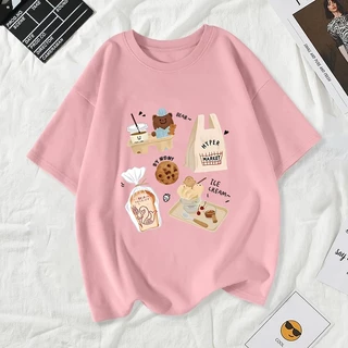 เสื้อยืดผู้หญิงแฟชั่นสาวลายการ์ตูนน่ารักฤดูร้อนเสื้อผ้าแฟชั่นส่วนเกาหลีสวมใส่สบายมาก#A200