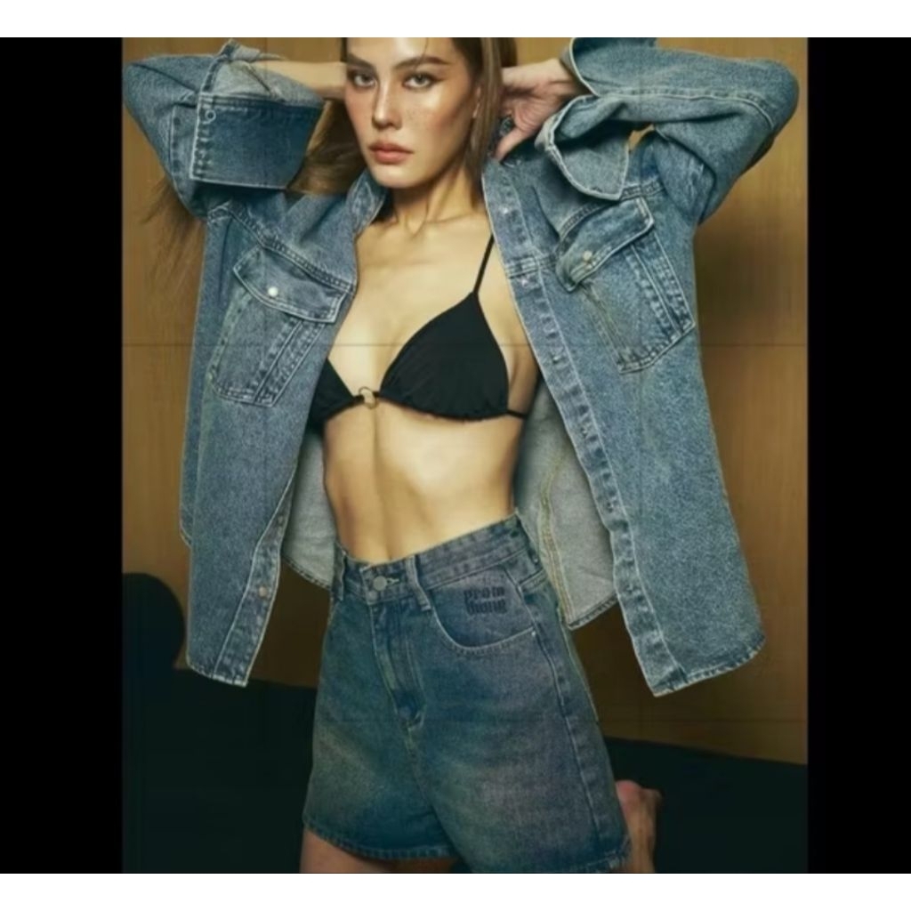 PT30153 กางเกงยีนส์ขาสั้นปัก Promthong