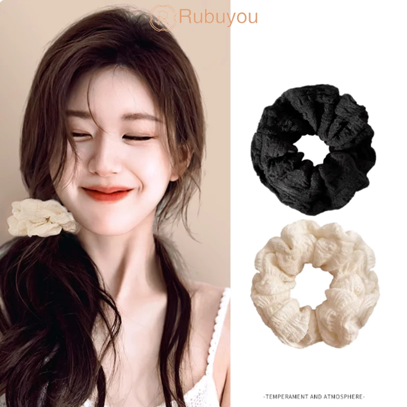 Rubuyou ห่วงผมของ ฝรั่งเศส แฟชั่น เรียบง่าย หางม้า หนังวัว เชือกผม ความยืดหยุ่นสูง ผู้หญิง-COD