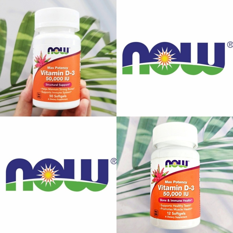 วิตามิน D-3 50,000 IU Max Potency สนับสนุนกระดูก, 50 Softgels (Now Foods®)