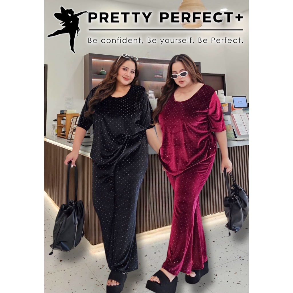 เซตกำมะหยี่รีดเพชร เสื้อคอยู+กางเกงขาม้า หรูหราดูดี ใส่แล้วดูแพง เสื้อผ้าสาวอวบอ้วน พลัสไซส์ ไซส์ใหญ่