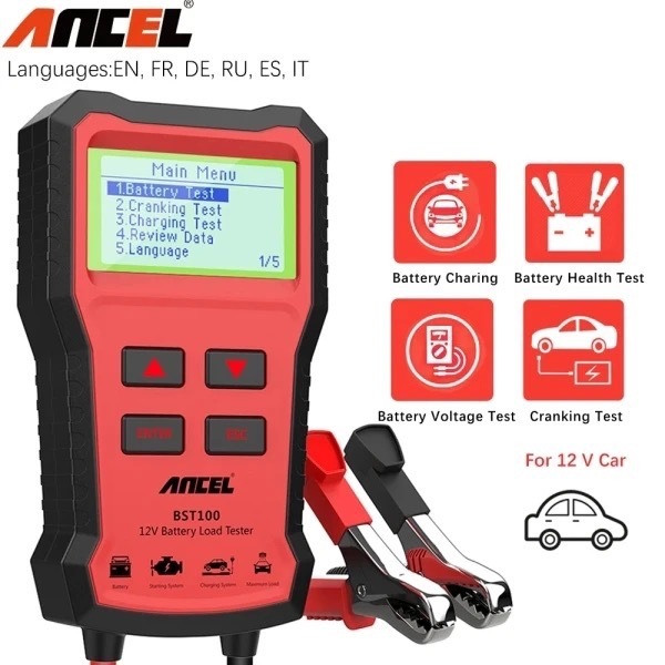ANCEL BST100 รถเครื่องวิเคราะห์แบตเตอรี่เครื่องวิเคราะห์ดิจิตอล 12V Battery Tester meter ชาร์จ/Cranking Resis Test 30-22