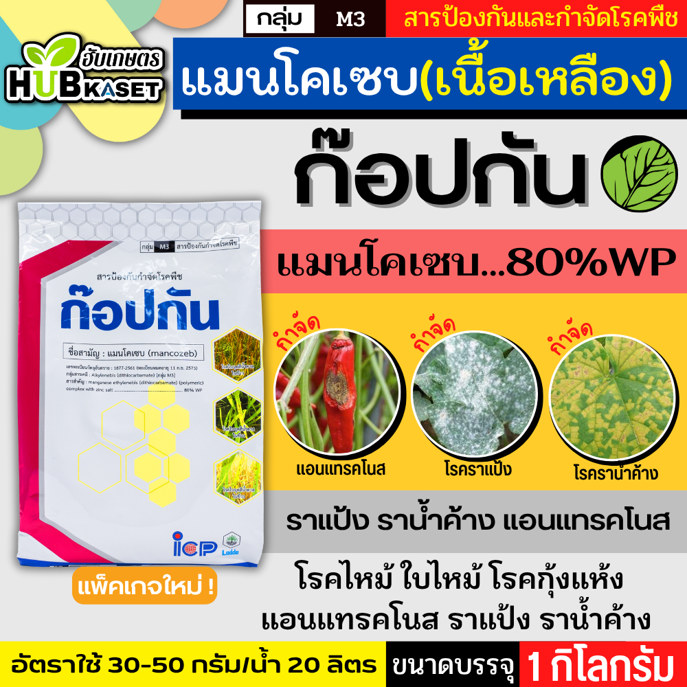 ก๊อปกัน เนื้อสีเหลือง 1กิโลกรัม (แมนโคเซบ80%WP) เมล็ดด่าง แอนทราโนส