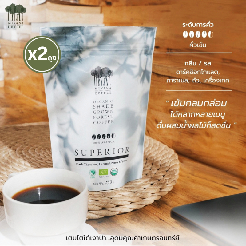 กาแฟมีวนา ซูพีเรียร์เบลนด์ เมล็ดคั่ว (คั่วเข้ม) Superior Blend Whole Beans 250g x2 ถุง