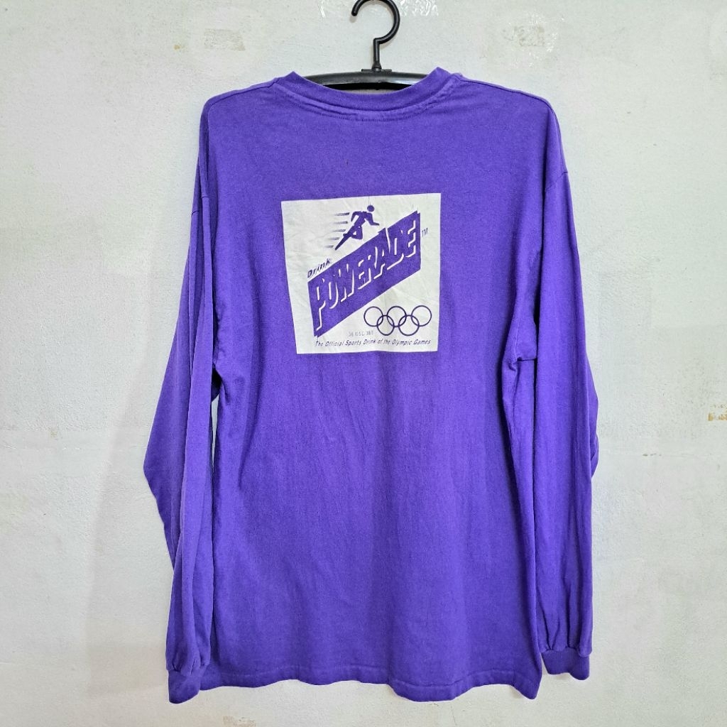 เสื้อวินเทจมือสอง Vintage t shirt Olympic Games 90s แขนยาวสีม่วงตะเข็บเดี่ยว size  L