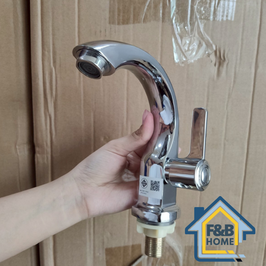 F&B Home ก๊อกน้ำอ่างล้างหน้าดีไซน์ลักซูรี แบบวาล์วข้าง ก๊อกทรงโค้ง สวยหรูมีระดับ (ก๊อกโลมา)
