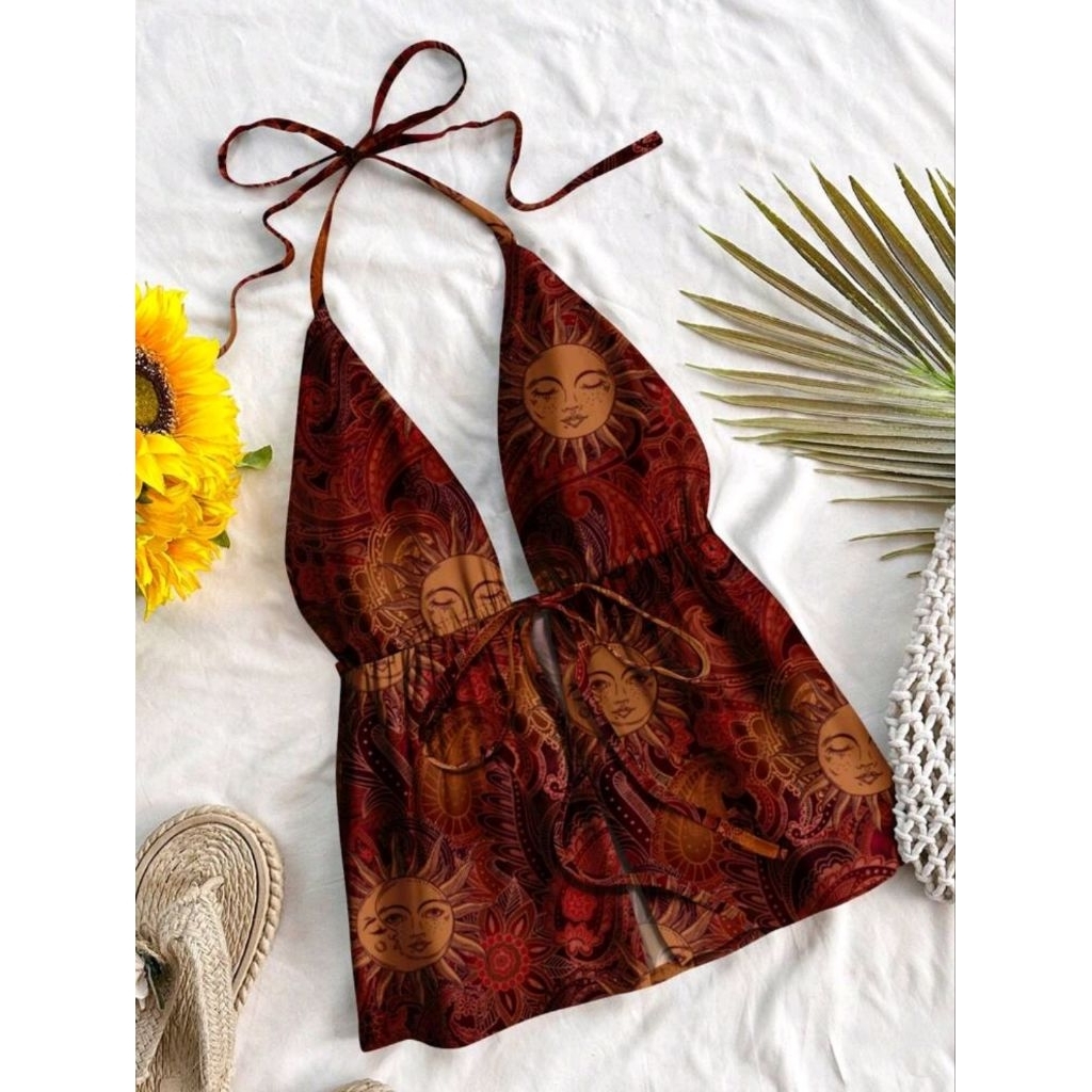 พร้อม​ส่ง​ 🍒🌈​ เสื้อ​คล้อง​คอ​ ลายพระอาทิตย์​ ลาย​เสือดาว​ ลายจุด​ ผูกด้านหลัง​ โชว์​หลัง​