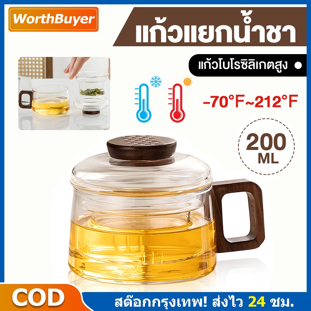 [🍵สินค้าพร้อมส่ง🍵 ]2pcs 400ml กาน้ำชาด้ามไม้ วอลนัทไม้จับถ้วยชาแก้วที่ แก้วทนความร้อน กาน้ำชาด้ามไม้