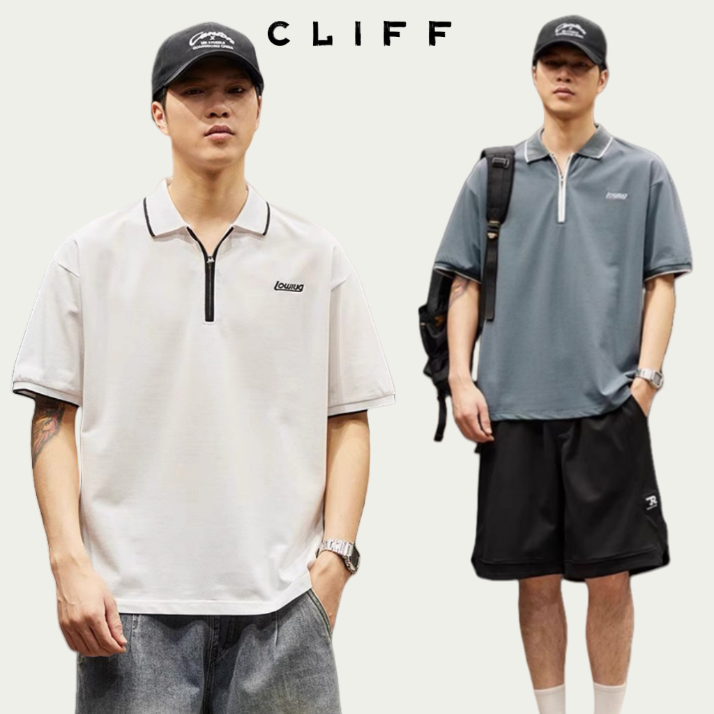 CLIFF แขนสั้นของผู้ชายในฤดูร้อน ครึ่งซิป อเมริกาโน่ เสื้อโปโล การออกแบบคอปก สบาย ๆ ความสะดวกสบาย