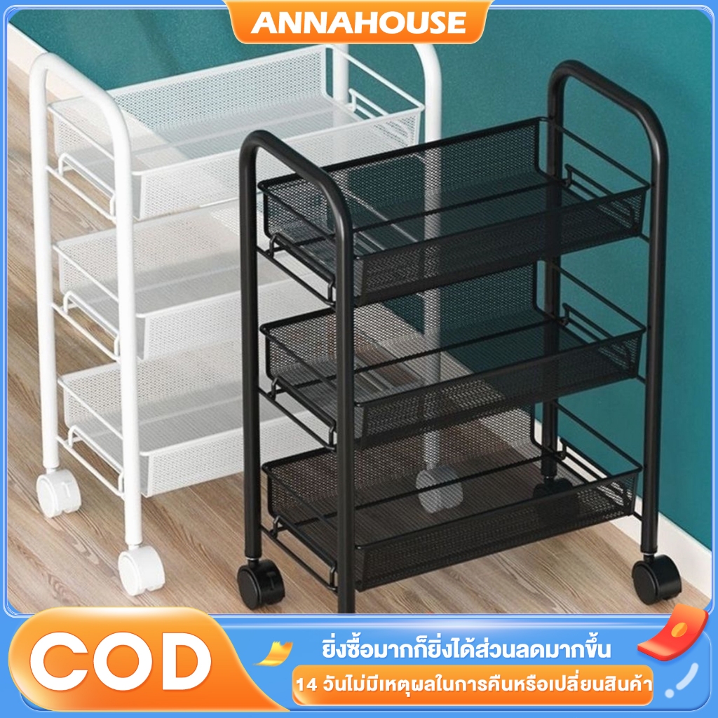 AN ชั้นวางของ 3-5ชั้น ชั้นวางของในครัว วางแบบถอดได้ ชั้นวางของแบบโครงเหล็กมีล้อ เคลื่อนย้ายสะดวก แข็งแรงทนทานไม่เป็นสนิม