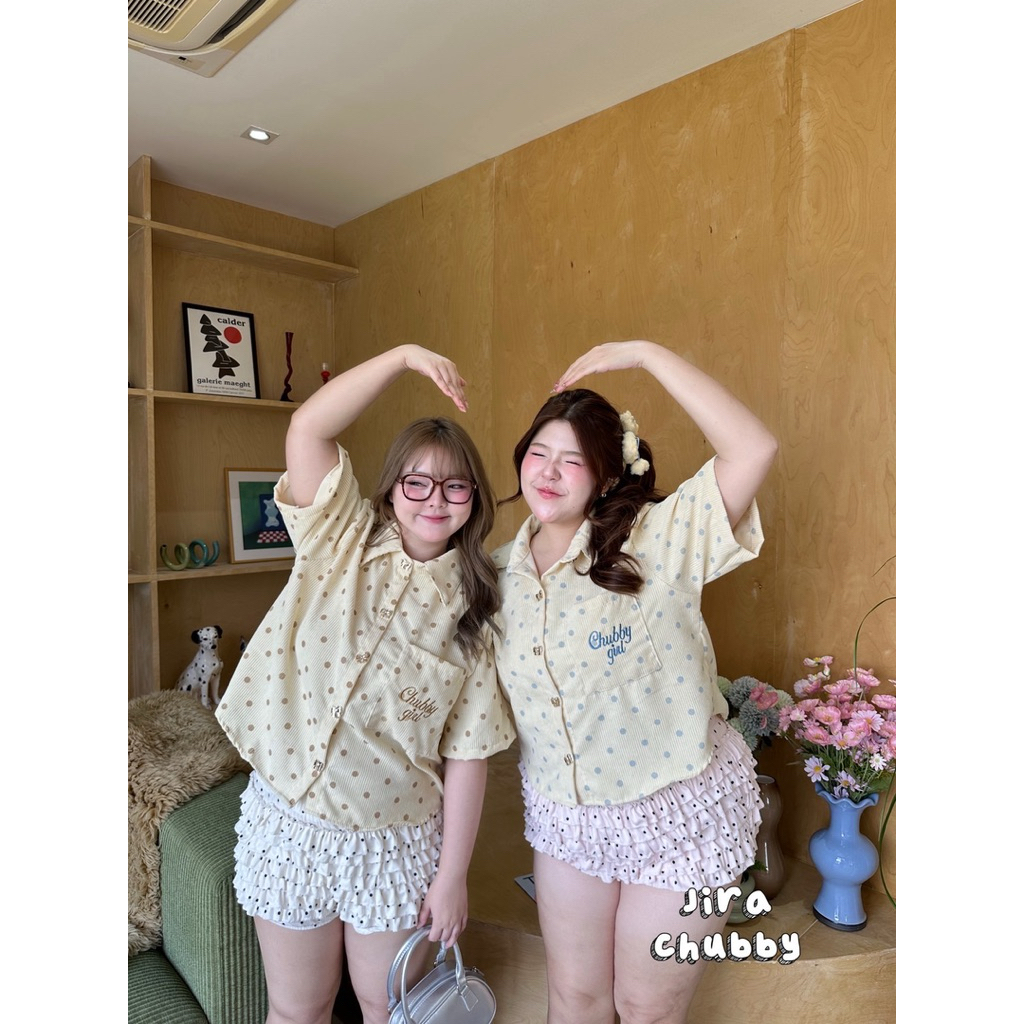 (ส่วนลดvideo/มีส่งด่วน!🔥) Chubby Top💝✨(JR) เสื้อครอปเชิ้ตลูกฟูกน้องโบว์จิ๋วปักกระเป๋าchubby girl สาวอวบไซส์ใหญ่ (อก-52) - รูปที่ 7