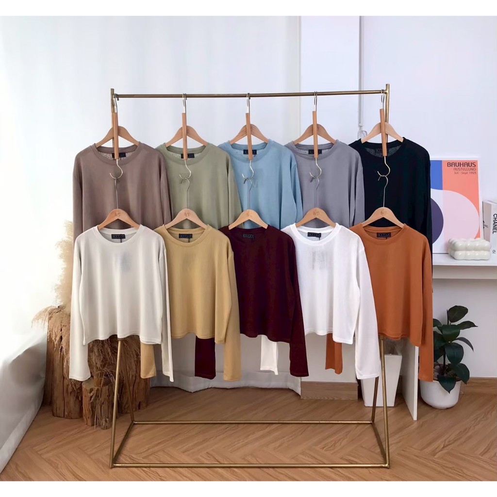 เสื้อแขนยาวครอปน่ารัก ผ้าสลาฟนุ่มบาง E189